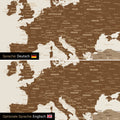 Weltkarte Leinwand in Multicolor Braun wahlweise in deutscher oder englischer Sprache