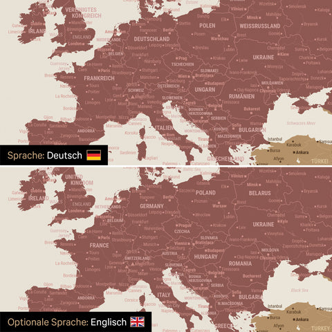 Weltkarte Leinwand in Multicolor Matt wahlweise in deutscher oder englischer Sprache