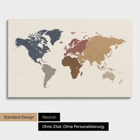 Neutrale und schlichte Ausführung einer Weltkarte als Pinn-Leinwand in Multicolor Matt