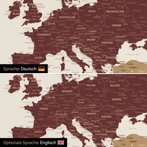 Weltkarte Leinwand in Multicolor Vivid wahlweise in deutscher oder englischer Sprache