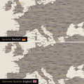 Weltkarte Leinwand in Warmgray (Braun-Grau) wahlweise in deutscher oder englischer Sprache