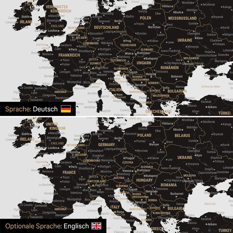 Weltkarte Leinwand in Weiß Schwarz wahlweise in deutscher oder englischer Sprache