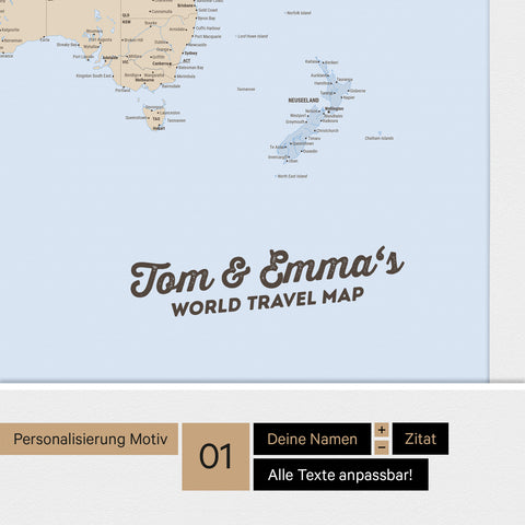 Weltkarte mit Antarktis als Pinnwand Leinwand in Multicolor Atlas mit Personalisierung