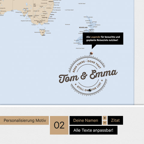 Personalisierte Antarktis-Weltkarte als Pinnwand Leinwand in Multicolor Atlas mit Personalisierung in rund