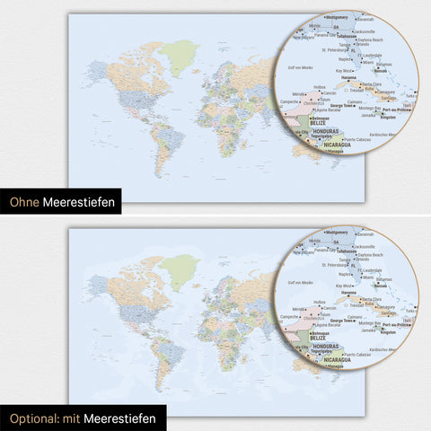 Weltkarte-Magnetboard in Multicolor Atlas mit zweidimensionalen Meerestiefen