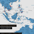 Ausschnitt aus Weltkarte Poster in Blau zeigt Karten von Asien