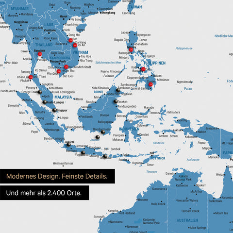 Ausschnitt aus Weltkarte Poster in Blau zeigt Karten von Asien
