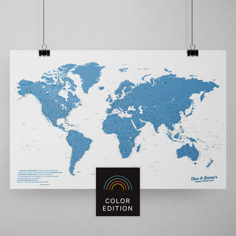 Weltkarte als Poster in Blau zum Pinnen und Markieren von Reisezielen kaufen
