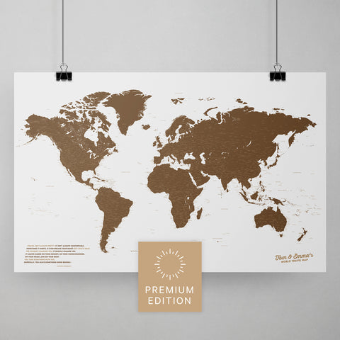 Weltkarte als Poster in Braun zum Pinnen und Markieren von Reisezielen kaufen