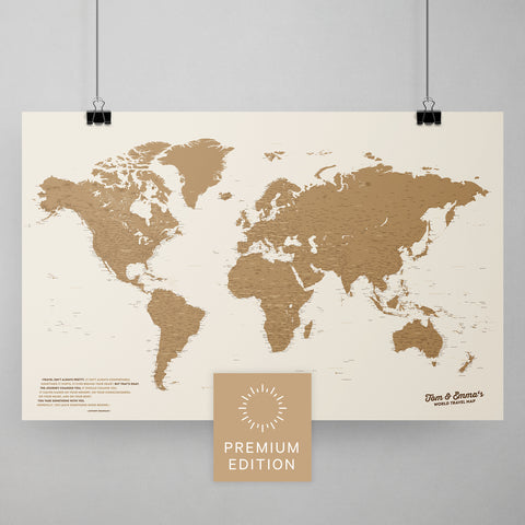 Weltkarte als Poster in Bronze zum Pinnen und Markieren von Reisezielen kaufen