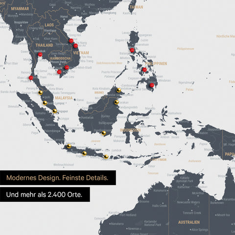 Ausschnitt aus Weltkarte Poster in Denim Blue zeigt Karten von Asien