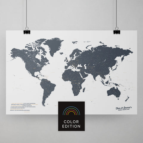 Weltkarte als Poster in Denim Blue zum Pinnen und Markieren von Reisezielen kaufen