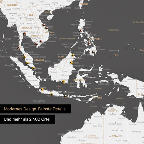 Ausschnitt aus Weltkarte Poster in Dark Gray zeigt Karten von Asien