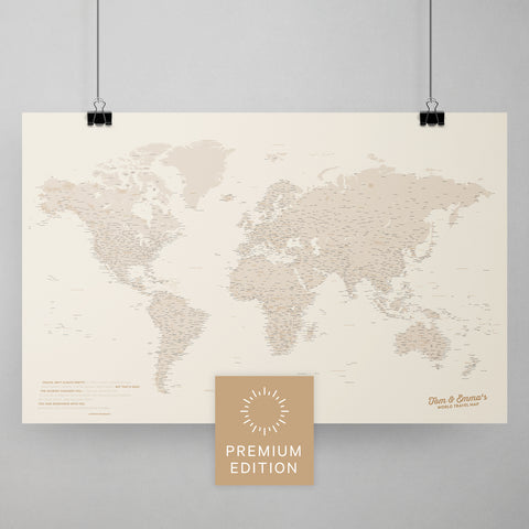 Weltkarte als Poster in Gold zum Pinnen und Markieren von Reisezielen kaufen