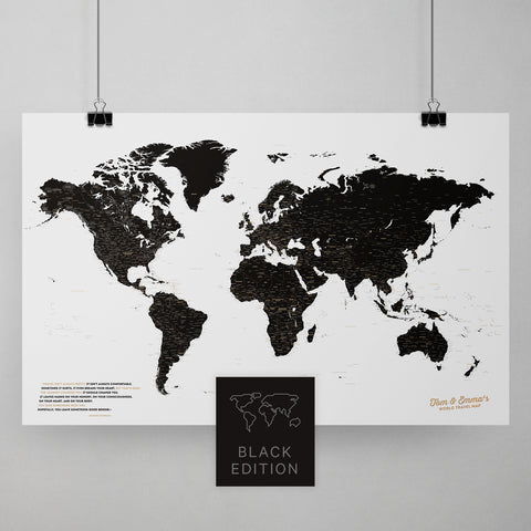 Weltkarte als Poster in Weiß-Schwarz zum Pinnen und Markieren von Reisezielen kaufen