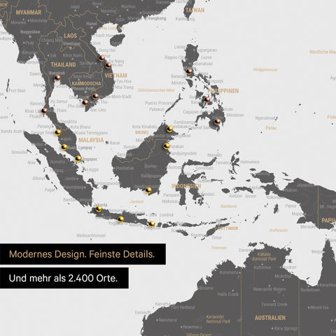 Ausschnitt aus Weltkarte Poster in Light Gray zeigt Karten von Asien