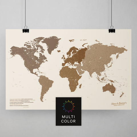 Weltkarte als Poster in Multicolor Brown zum Pinnen und Markieren von Reisezielen kaufen