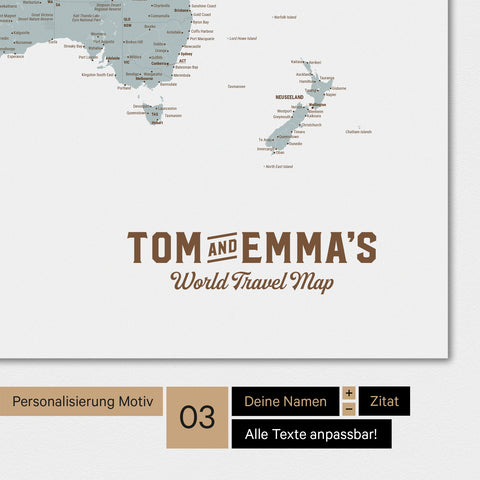 Weltkarte als Poster in Multicolor Light mit einem Vintage-Logo als moderne Personalisierung