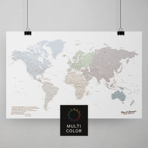 Weltkarte als Poster in Multicolor Light zum Pinnen und Markieren von Reisezielen kaufen