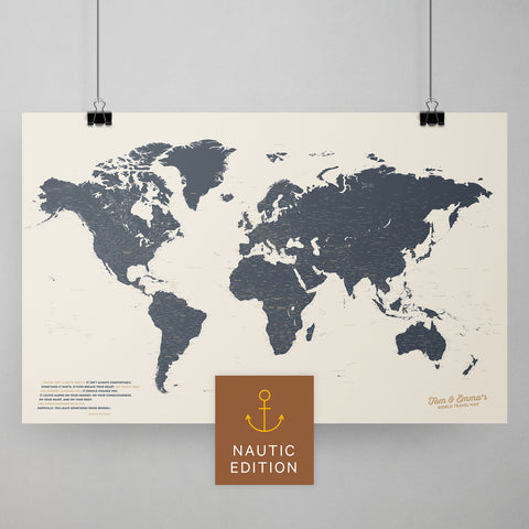 Weltkarte als Poster in Navy Light zum Pinnen und Markieren von Reisezielen kaufen