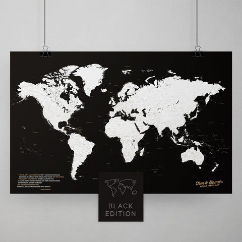 Weltkarte als Poster in Schwarz-Weiß zum Pinnen und Markieren von Reisezielen kaufen