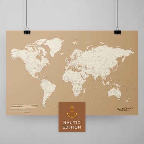 Weltkarte als Poster in Treasure Gold zum Pinnen und Markieren von Reisezielen kaufen