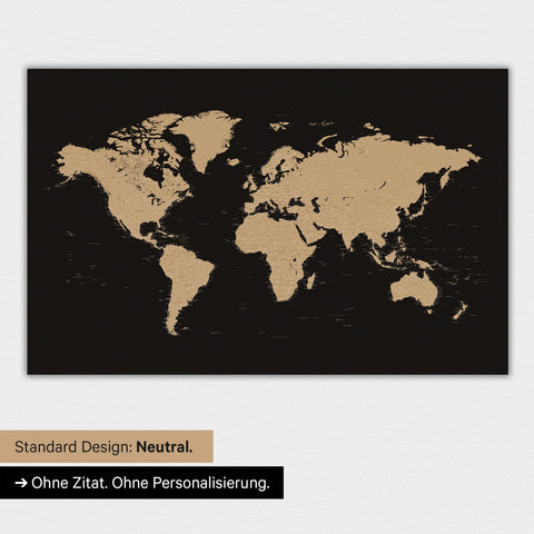 World map in neutral standard design and color Color Sonar Black (Black-Gold)
