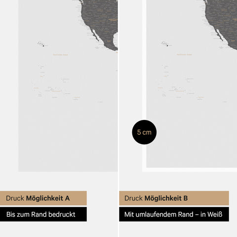 Weltkarte als Foto-Tapete in Light Gray, wahlweise randlos bedruckt oder mit einem umlaufenden Passepartout in Weiss