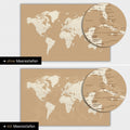 Weltkarte in Farbe Treasure Gold mit zweidimensionalen Meerestiefen