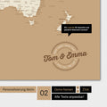 Alternative design for personalization with your name on a world map in Treasure Gold color