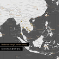 Ausschnitt einer Zeitzonen-Weltkarte in Dunkelgrau zeigt einen Ausschnitt von Südost-Asien