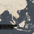 Ausschnitt einer Zeitzonen-Weltkarte in Hale Navy (Blau-Gold) zeigt einen Ausschnitt von Südost-Asien