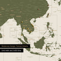 Ausschnitt einer Zeitzonen-Weltkarte in Olive Green zeigt einen Ausschnitt von Südost-Asien