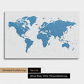 Neutrale Ausführung einer Zeitzonen-Weltkarte als Pinn-Leinwand ohne Personalisierungen in Blau