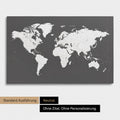 Neutrale Ausführung einer Zeitzonen-Weltkarte als Pinn-Leinwand ohne Personalisierungen in Dunkelgrau