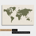 Neutrale Ausführung einer Zeitzonen-Weltkarte als Pinn-Leinwand ohne Personalisierungen in Olive Green