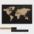 Neutrale Ausführung einer Zeitzonen-Weltkarte als Pinn-Leinwand ohne Personalisierungen in Sonar Black (Schwarz-Gold)