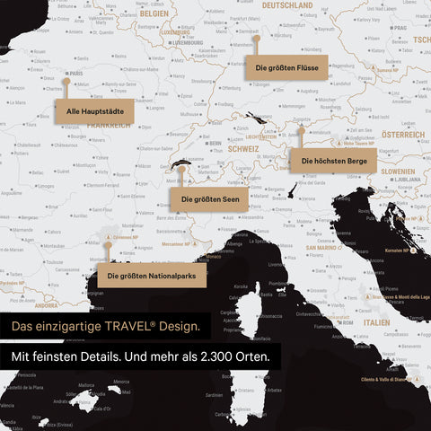 Robustes Poster als Europa Karte in Schwarz-Weiß zum Pinnen von Reisen