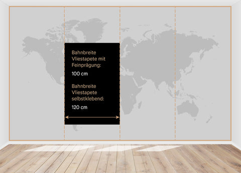 Weltkarte Vliestapete in Bahnenbreiten von 100 cm bis 120 cm
