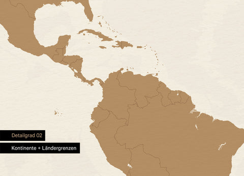 Detailansicht einer Foto-Tapete Weltkarte in Farbe Bronze mit Ländergrenzen