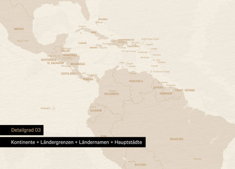 Weltkarte Foto-Tapete in Gold mit Grenzen und Ländernamen