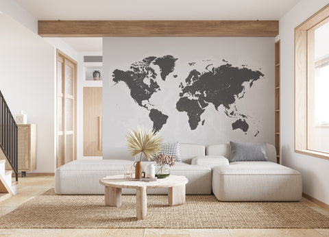 Foto-Tapete einer Weltkarte in Grau-Weiß kaufen