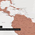 Detailansicht einer Weltkarte Foto-Tapete in Kupfer mit allen Details