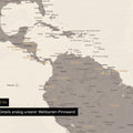 Detailansicht einer Weltkarte Foto-Tapete in Braun-Grau mit allen Details